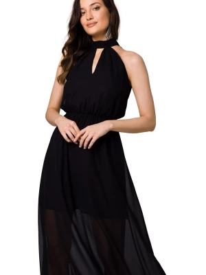 Długa sukienka szyfonowa wieczorowa z dekoltem halter czarna Makover