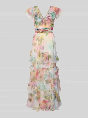 Długa sukienka w efekcie stopniowania z tasiemką w talii Lace & Beads