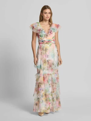 Długa sukienka w efekcie stopniowania z tasiemką w talii Lace & Beads