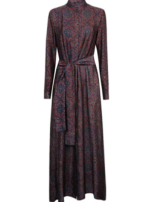 Długa sukienka w kolorze bordowym z nadrukiem ręcznie Obidi
