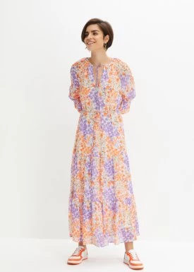 Długa sukienka w kwiaty z poliestru z recyklingu bonprix