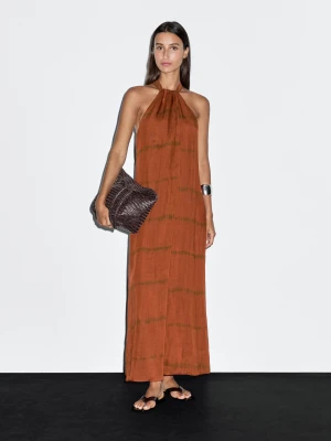 Długa Sukienka W Paski Z Dekoltem Halter - Ceglany - - Massimo Dutti - Kobieta