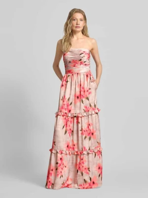 Długa sukienka w stylu odkryte ramiona z falbanami Adrianna Papell