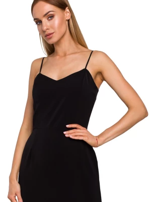 Długa sukienka wieczorowa z rozcięciem, na ramiączkach czarna Sukienki.shop
