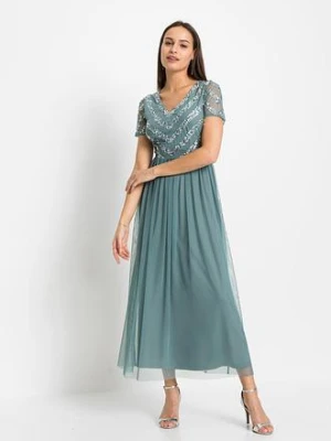 Długa sukienka z aplikacją z cekinów bonprix