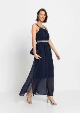 Długa sukienka z aplikacją ze sztrasów z poliestru z recyklingu bonprix