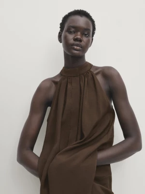 Długa Sukienka Z Dekoltem Halter - Czekoladowy - - Massimo Dutti - Kobieta