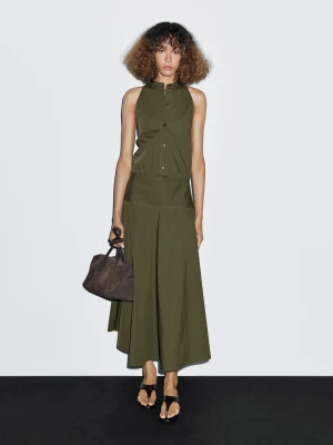 Długa Sukienka Z Dekoltem Halter - Zielony Butelkowy - - Massimo Dutti - Kobieta