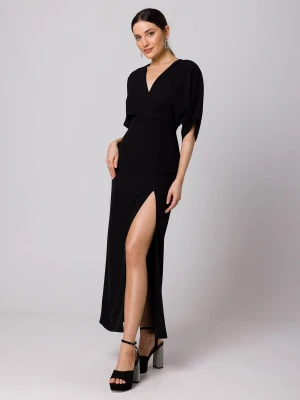 Długa sukienka z dekoltem V i rozcięciem kimonowa niebieska Makover