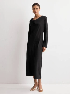 Długa sukienka z drapowanym dekoltem czarny - Kobieta - - MANGO