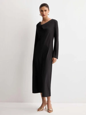 Długa sukienka z drapowanym dekoltem czarny - Kobieta - - MANGO