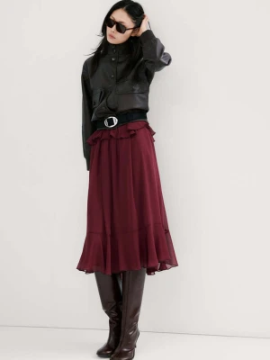 Długa sukienka z falbanami burgund - Kobieta - - MANGO