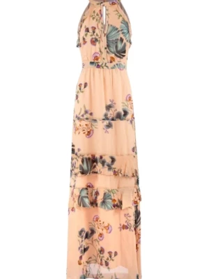 Długa sukienka z falbanami i botanicznym nadrukiem Nenette