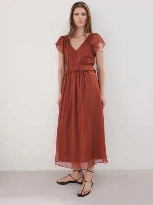 Długa sukienka z falbanami intensywny pomarańczowy - Kobieta - - MANGO