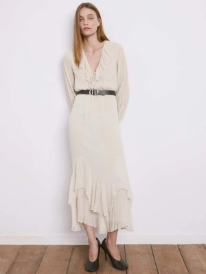 Długa sukienka z falbanami lodowy szary - Kobieta - - MANGO