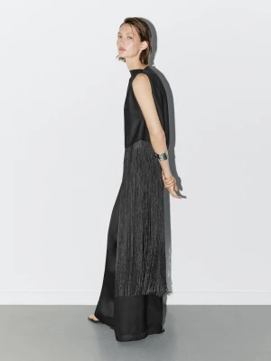 Długa Sukienka Z Frędzlami - Studio - Czarny - - Massimo Dutti - Kobieta