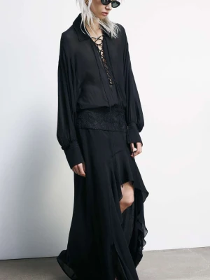 Długa sukienka z georgetty z detalem z koronki PATRIZIA PEPE