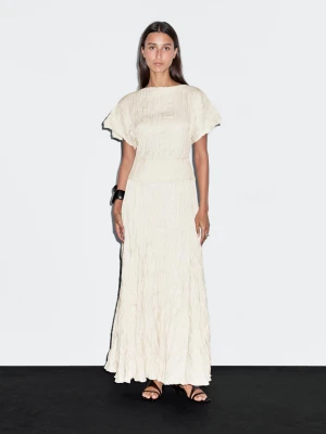 Długa Sukienka Z Godetami I Plisami - Perłowo-Szary - - Massimo Dutti - Kobieta