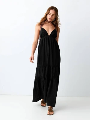 Długa sukienka z haftami czarny - Teen - - MANGO TEEN