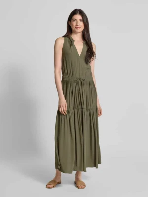 Długa sukienka z kołnierzem z lamówką model ‘Sabri’ MOS MOSH Khaki