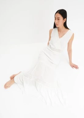 Długa sukienka z koronką, ze zrównoważonej wiskozy bonprix