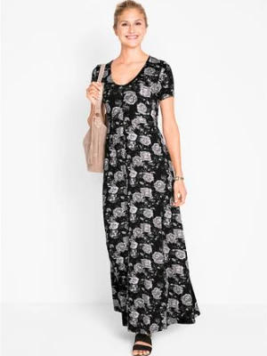 Długa sukienka z krótkim rękawem z lejącej mieszanki wiskozy bonprix