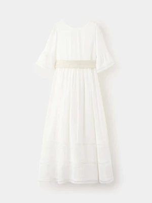 Długa sukienka z lnu z wiązaniem biały - Dzieci - - MANGO KIDS