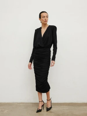 Długa sukienka z marszczeniami w kolorze BLACK - MANNER-L Marsala