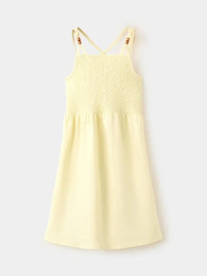 Długa sukienka z marszczeniem pastelowy żółty - Dzieci - lata - MANGO KIDS