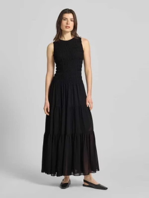 Długa sukienka z marszczonymi detalami i dołem obszytym falbaną MICHAEL Michael Kors