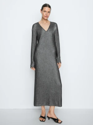 Długa Sukienka Z Metalicznej Dzianiny - Studio - Srebrny - - Massimo Dutti - Kobieta