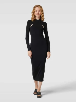 Długa sukienka z mieszanki wiskozy z drobnym prążkowaniem model ‘SIRGIN’ HUGO