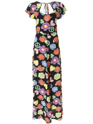 Długa Sukienka z Nadrukiem Symbolu Moschino