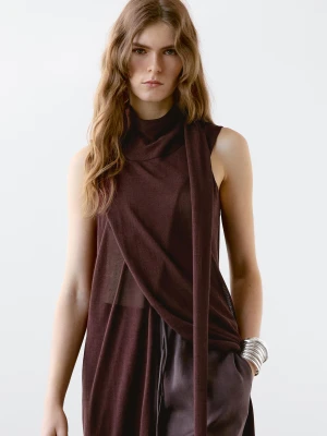 Długa Sukienka Z Ozdobną Apaszką - Bordowy - - Massimo Dutti - Kobieta