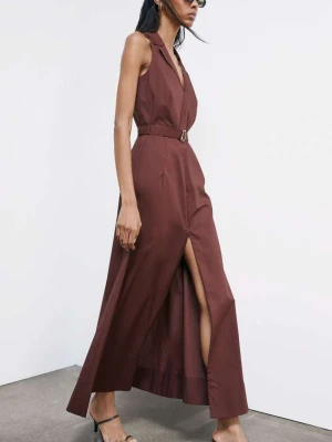 Długa sukienka z popeliny z rozcięciem PATRIZIA PEPE