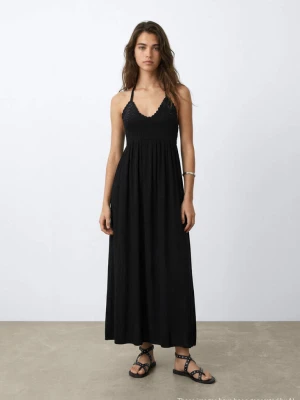 Długa sukienka z szydełkowym wykończeniem czarny - Teen - - MANGO TEEN