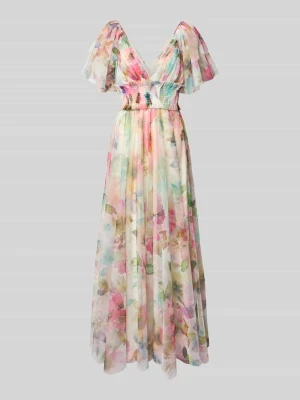 długa sukienka z tasiemką w talii we wzór na całej powierzchni Lace & Beads