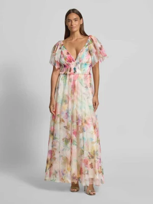 długa sukienka z tasiemką w talii we wzór na całej powierzchni Lace & Beads