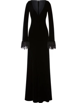 Długa Sukienka z Weluru z Romantycznymi Falbankami Alberta Ferretti