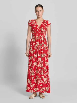 Długa sukienka z wiskozy z dekoltem w serek i marszczonymi detalami Apricot