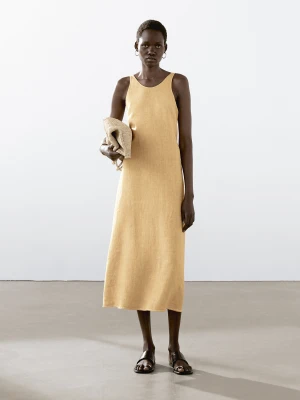 Długa Sukienka Ze 100% Lnu Z Dekoltem Halter - Żółty - - Massimo Dutti - Kobieta
