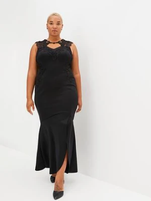 Długa sukienka ze sztywniejszego materiału scuba z koronką bonprix