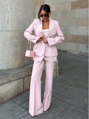 Długa taliowana marynarka ATALIA - brudny róż  magmac 