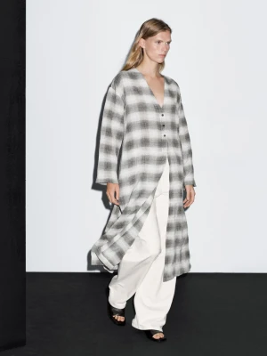 Długa Tunika W Kratkę - Szary - Xs-S - Massimo Dutti - Kobieta
