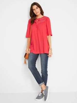 Długa tunika z kreszowanego materiału, rękaw 1/2 bonprix