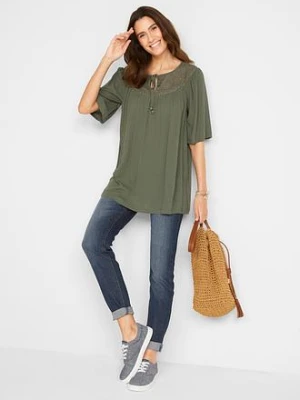 Długa tunika z kreszowanego materiału, rękaw 1/2 bonprix