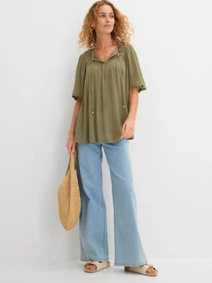 Długa tunika z kreszowanego materiału, rękaw 1/2 bonprix