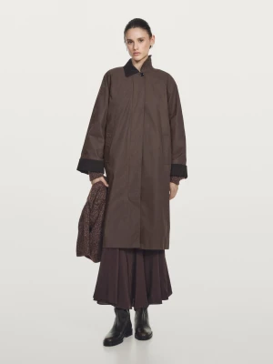 Długa Woskowana Parka Ze Sztruksowymi Elementami - Brązowy - - Massimo Dutti - Kobieta