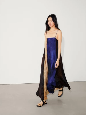 Długa Wzorzysta Plisowana Sukienka - Brązowy - - Massimo Dutti - Kobieta
