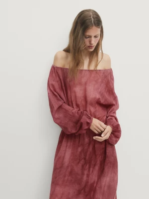 Długa, Wzorzysta Sukienka Z Dekoltem Odsłaniającym Ramiona - Multicolor - - Massimo Dutti - Kobieta